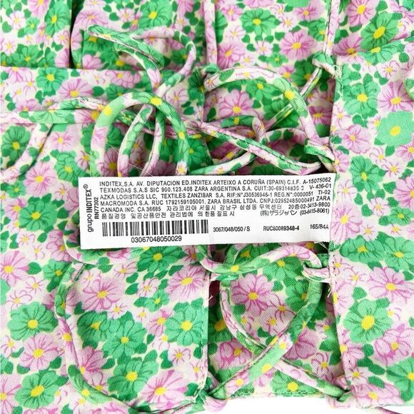 Zara Pink Green Floral Satin Halter Spaghetti Strap Crop Top Size Small - Picture 5 of 6